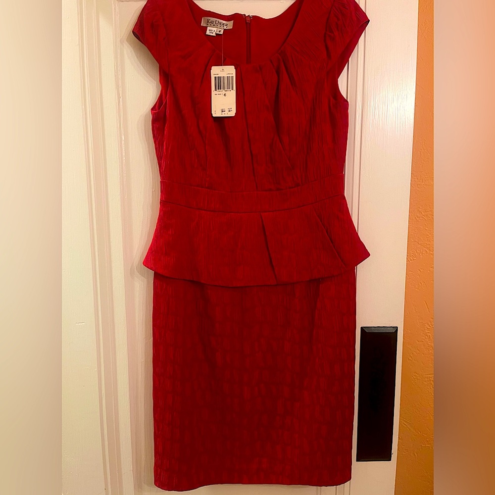 NWT Kay Unger Red Peplum Dress with Belt